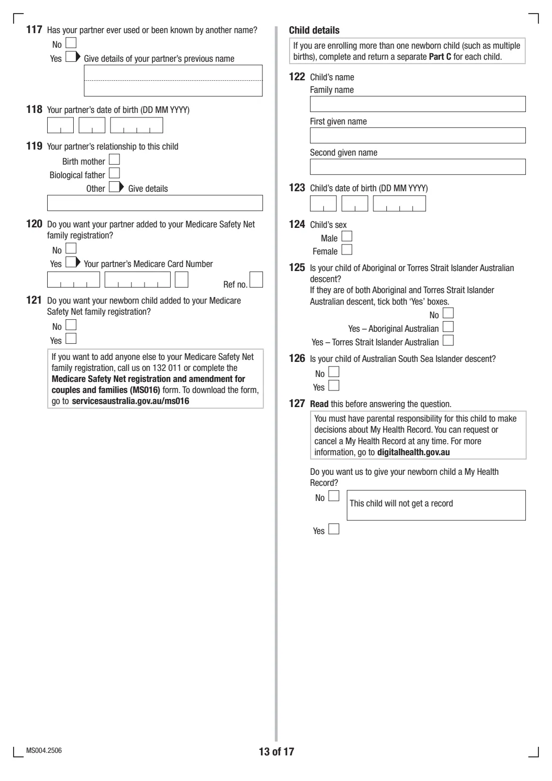 Medicare enrolment form (MS004) (2025) Medicare enrolment form — page 13 of 17