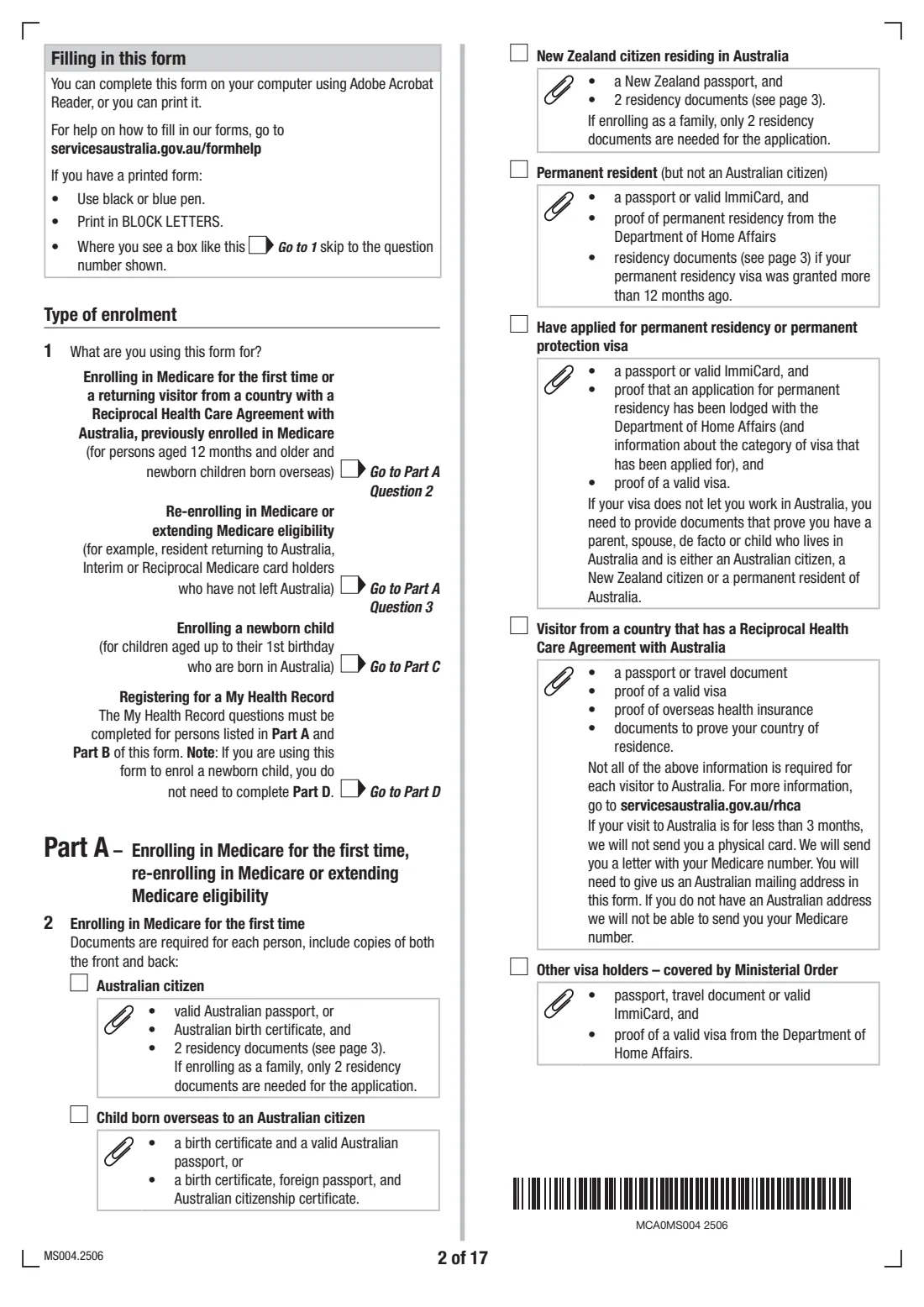 Medicare enrolment form (MS004) (2025) Medicare enrolment form — page 2 of 17