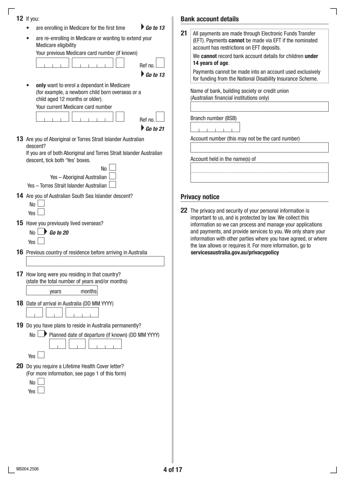 Medicare enrolment form (MS004) (2025) Medicare enrolment form — page 4 of 17