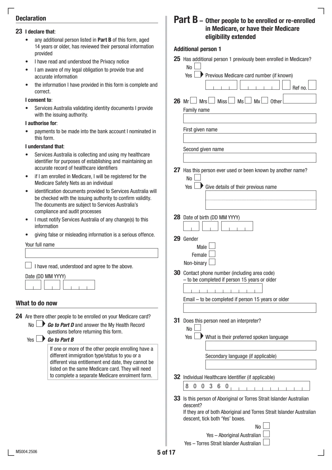 Medicare enrolment form (MS004) (2025) Medicare enrolment form — page 5 of 17