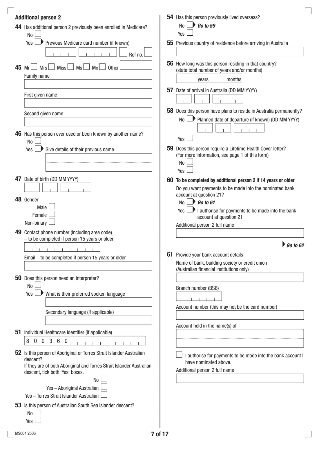Medicare enrolment form (MS004) (2025) Medicare enrolment form — page 7 of 17