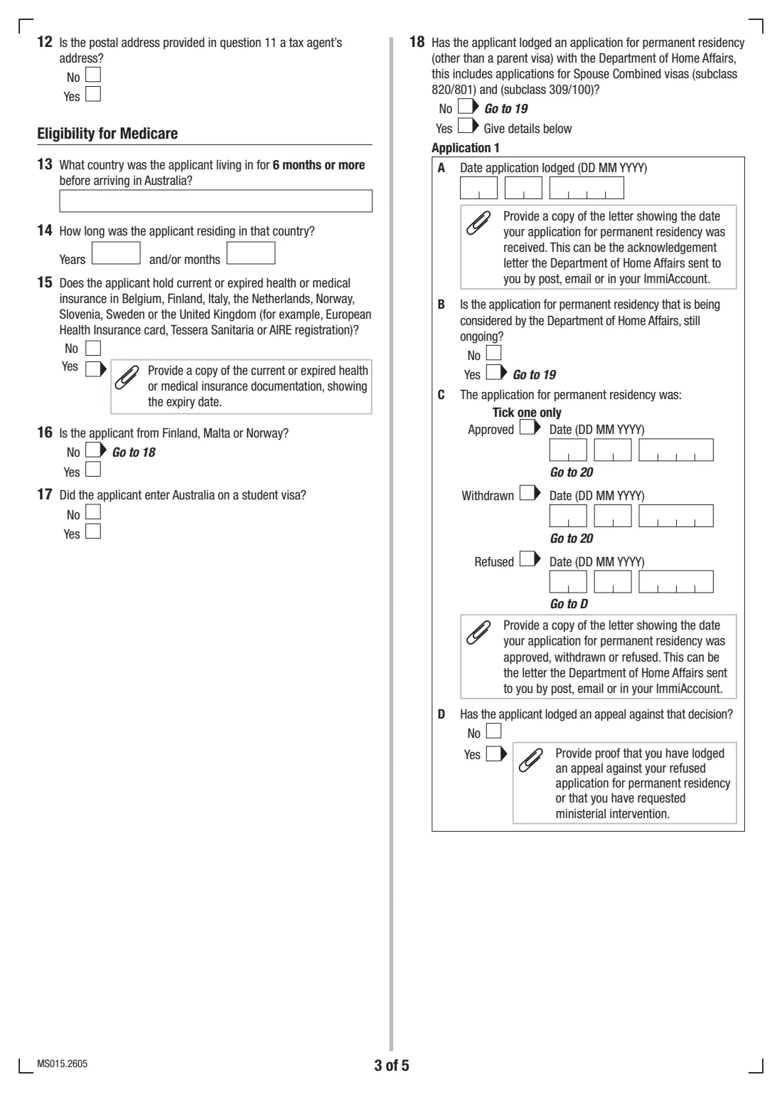 Medicare Entitlement Statement application (MS015) (2026) Application for a Medicare Entitlement Statement — page 3 of 5
