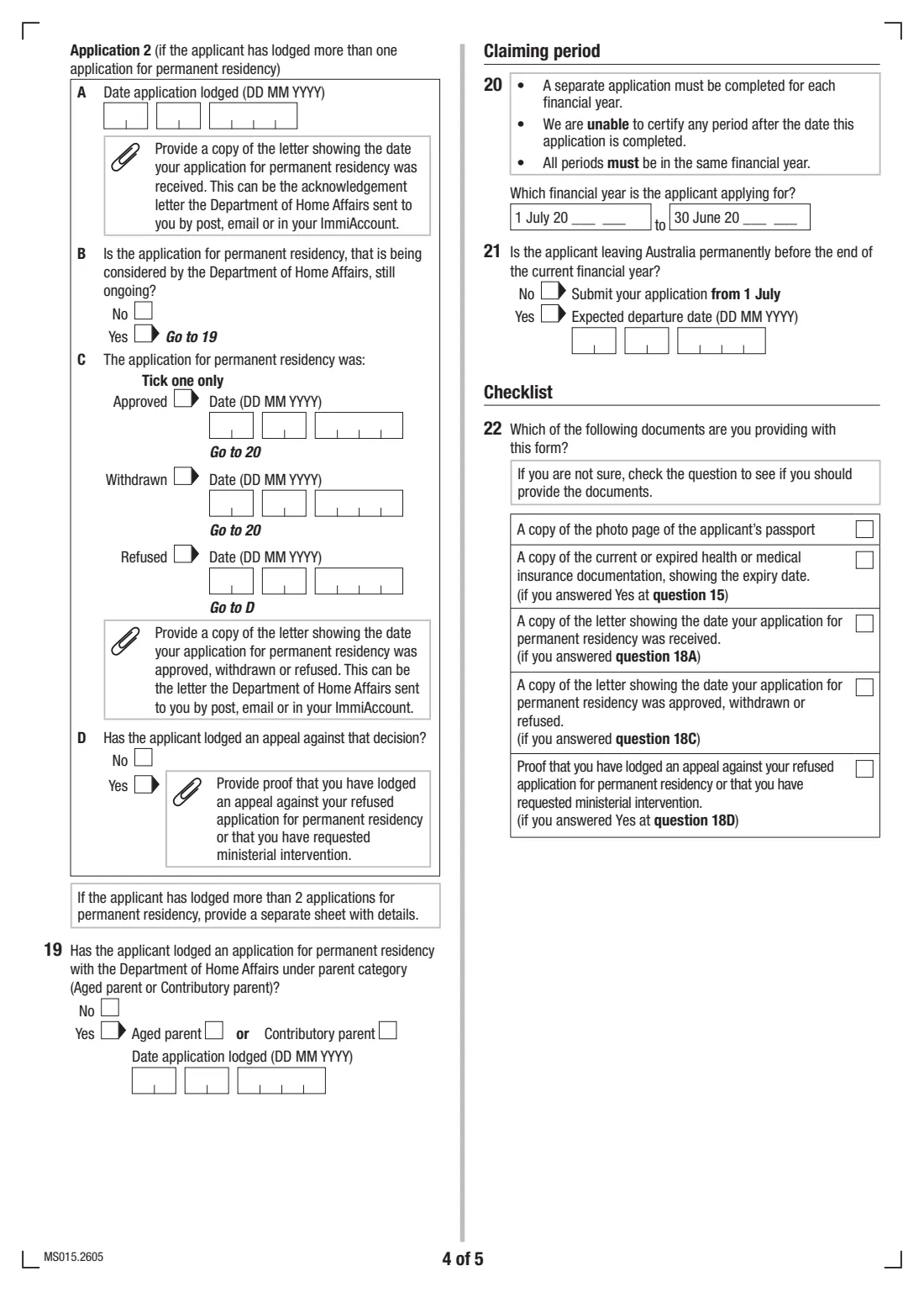 Medicare Entitlement Statement application (MS015) (2026) Application for a Medicare Entitlement Statement — page 4 of 5