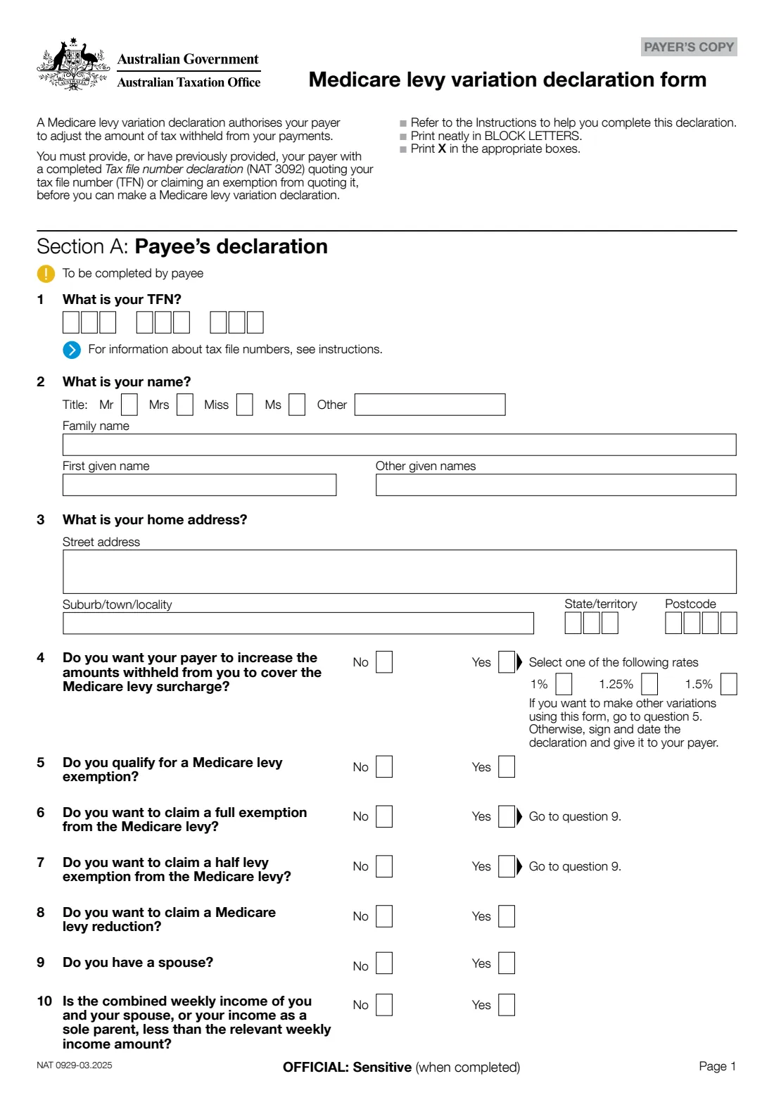 Medicare levy variation declaration (2025) Medicare levy variation declaration — page 5 of 6