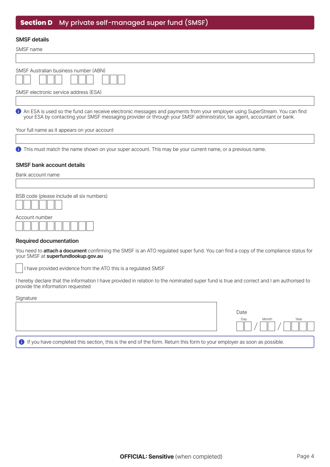 Super standard choice form (2023) Superannuation (super) standard choice form — page 4 of 5