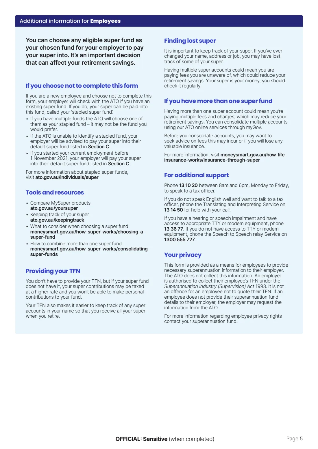 Super standard choice form (2023) Superannuation (super) standard choice form — page 5 of 5