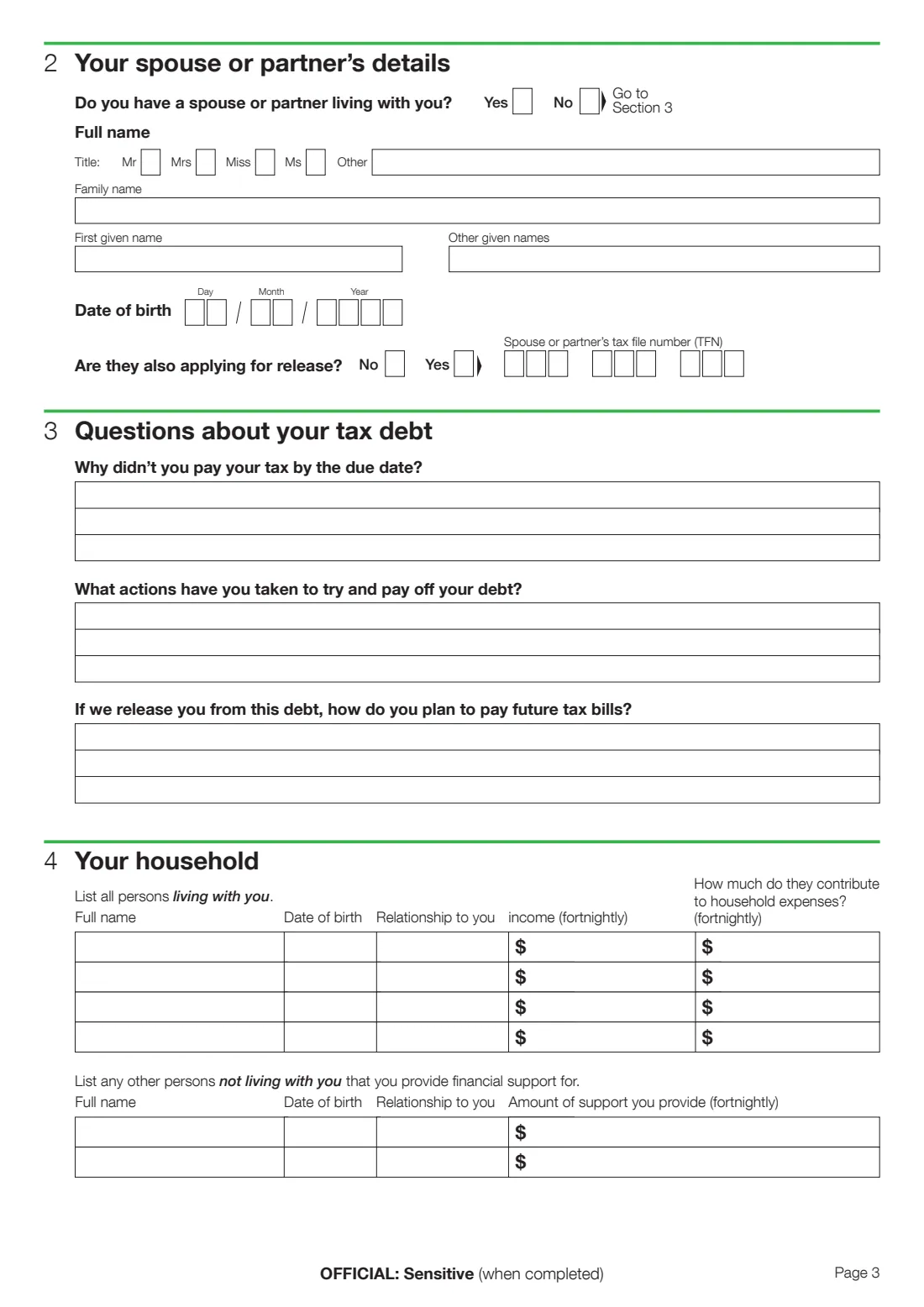 Application for release from tax debt (NAT 15080) (2022) Application for release — page 3 of 6