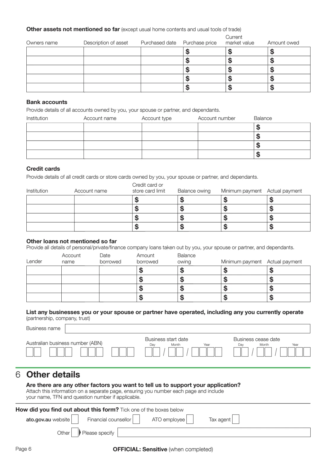 Application for release from tax debt (NAT 15080) (2022) Application for release — page 6 of 6