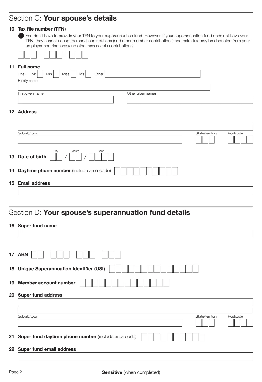 Super contributions splitting application (2019) Superannuation contributions splitting application — page 2 of 4
