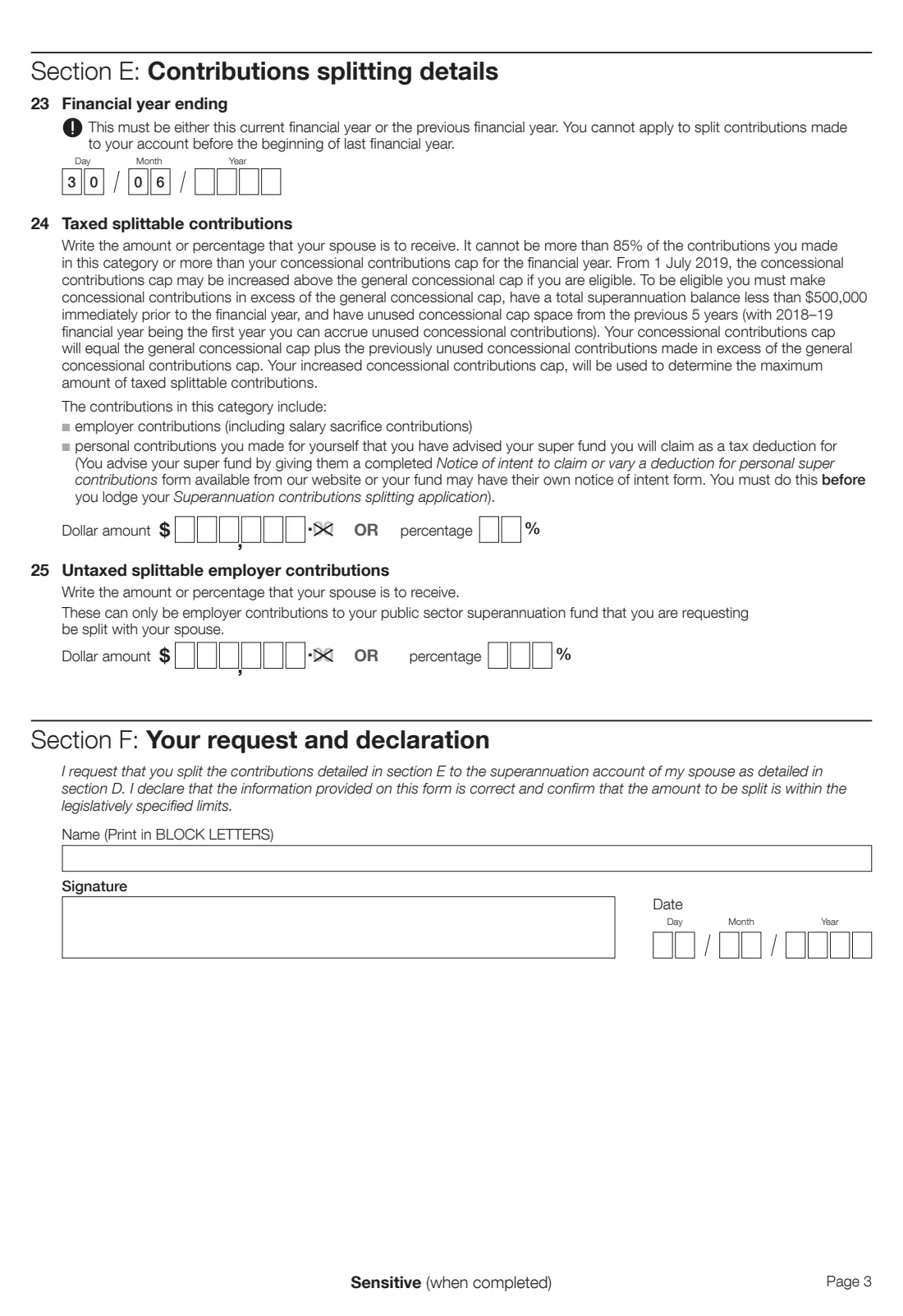 Super contributions splitting application (2019) Superannuation contributions splitting application — page 3 of 4