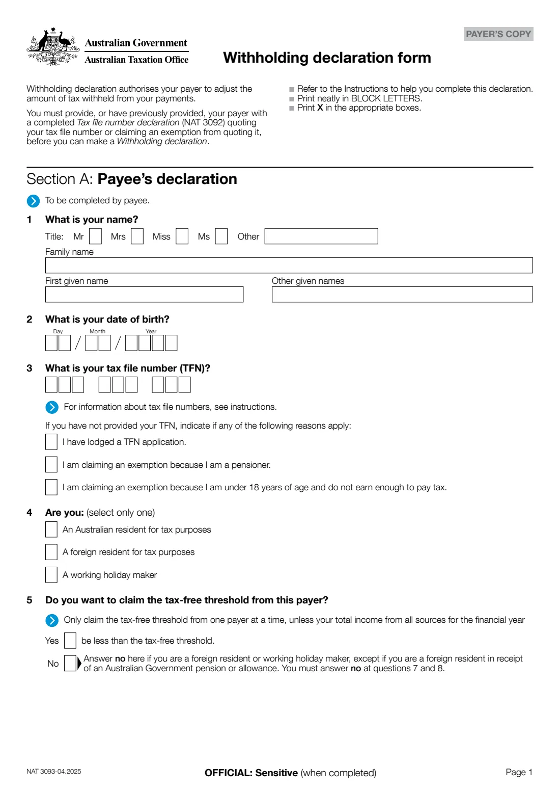 Withholding declaration (2025) Withholding declaration — page 5 of 7