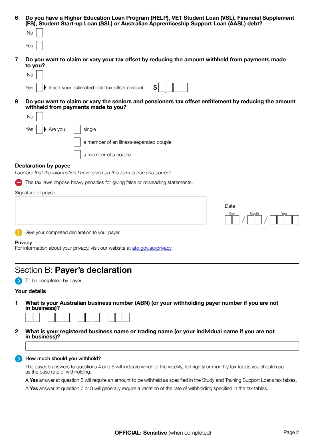 Withholding declaration (2025) Withholding declaration — page 6 of 7