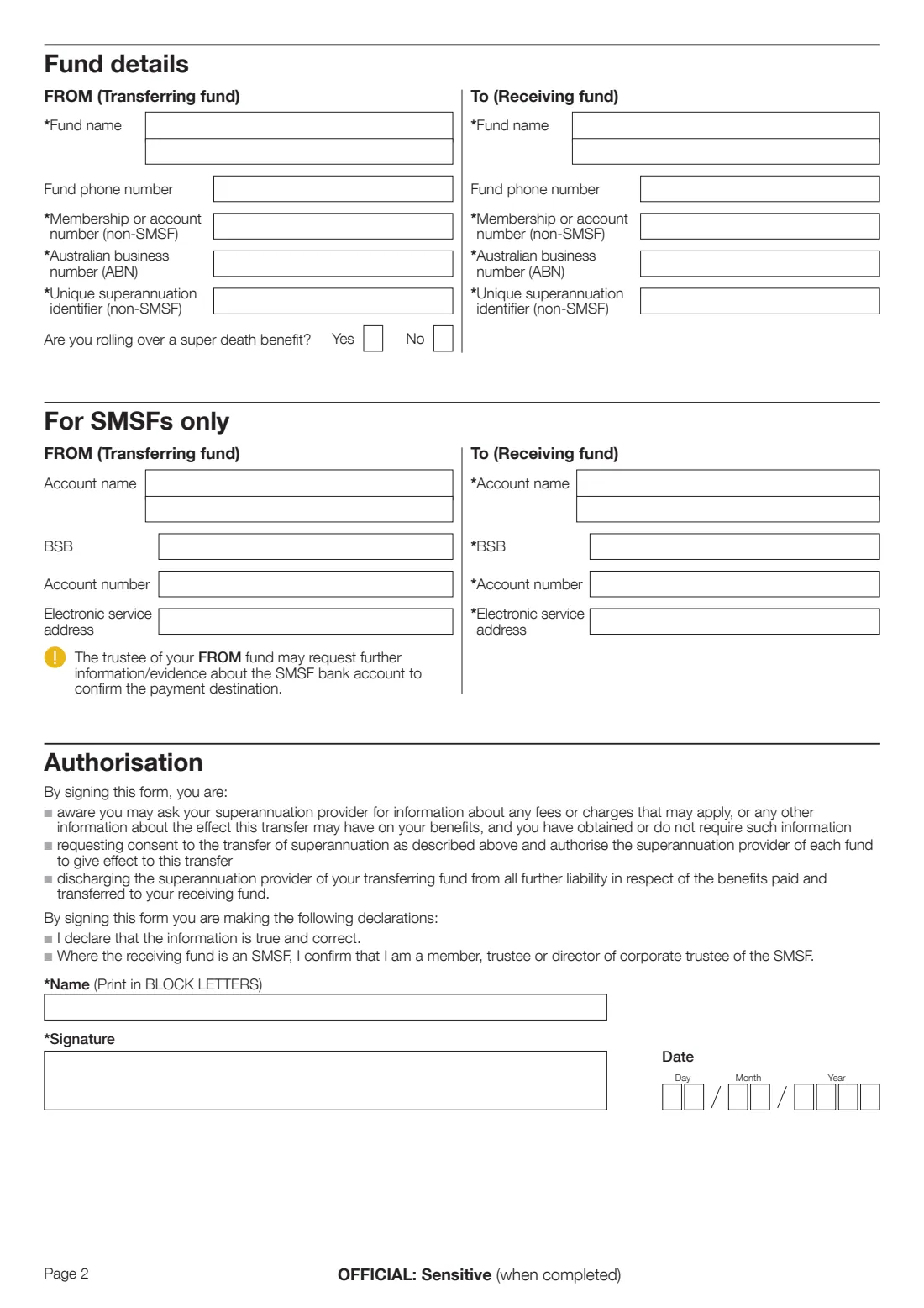 Super rollover request (whole balance) (2021) Request for rollover of whole balance of super benefits between funds — page 2 of 2