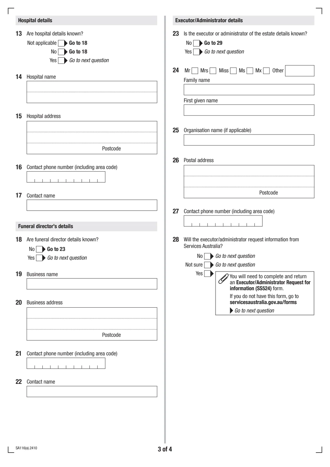 Advice of death — adult (SA116(a)) (2024) Advice of death — adult — page 3 of 4