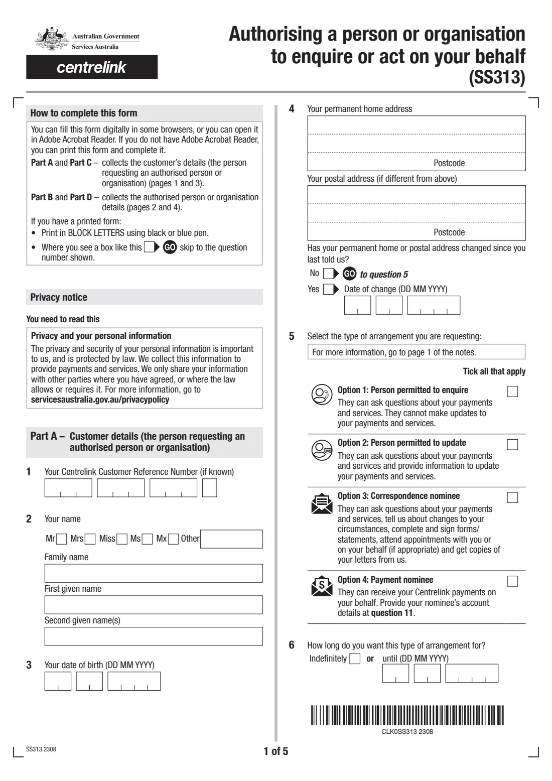 Authorise a person or organisation (SS313) (2023) Authorising a person or organisation to enquire or act on your behalf — page 3 of 7
