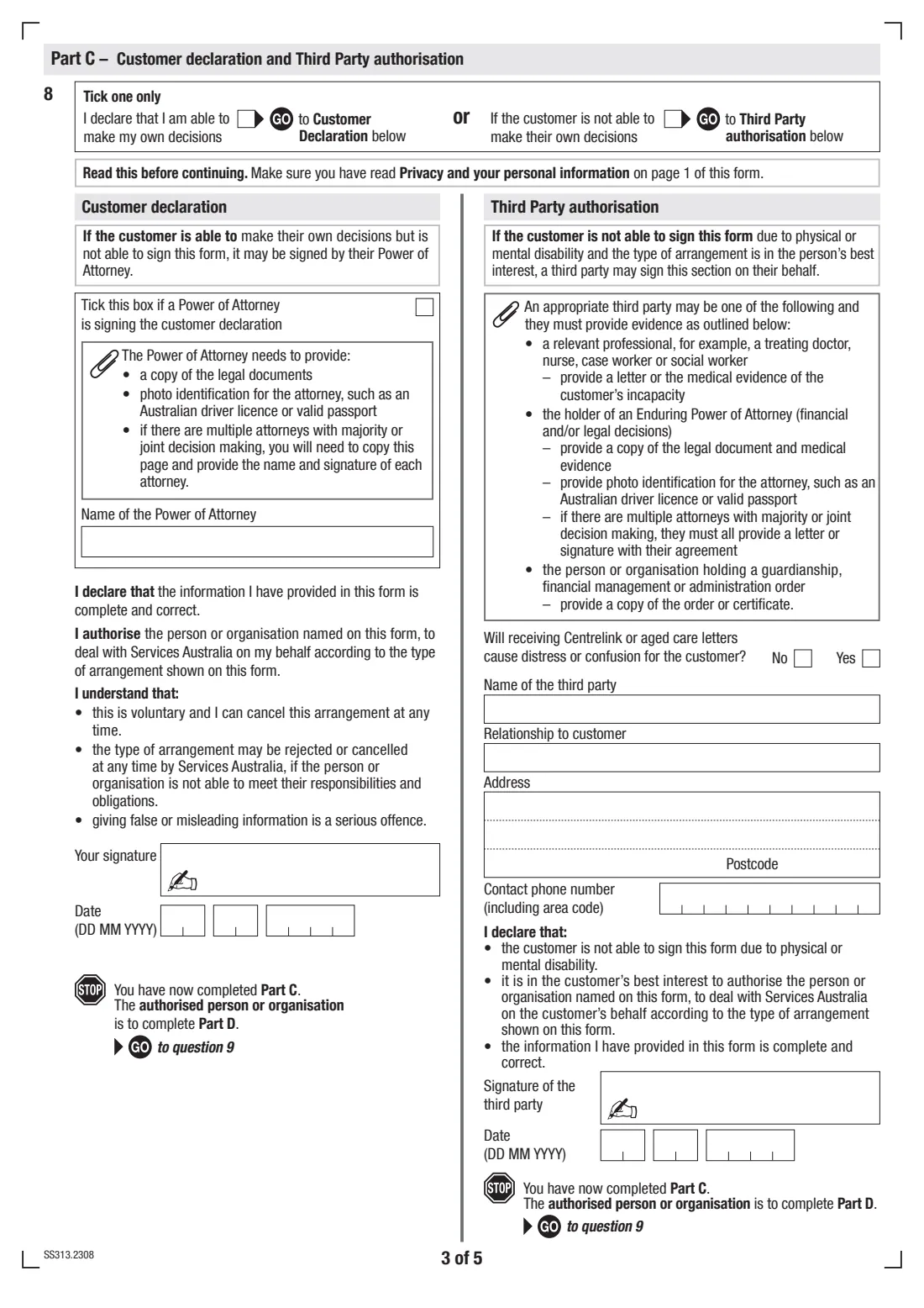 Authorise a person or organisation (SS313) (2023) Authorising a person or organisation to enquire or act on your behalf — page 5 of 7