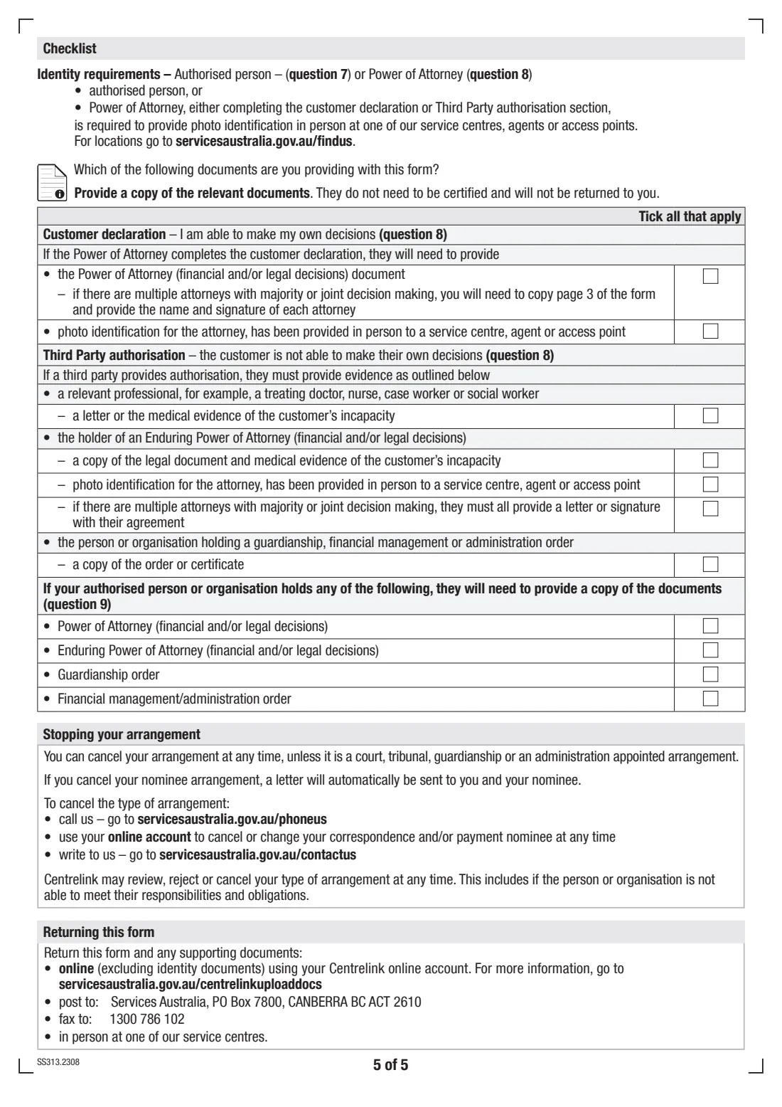 Authorise a person or organisation (SS313) (2023) Authorising a person or organisation to enquire or act on your behalf — page 7 of 7
