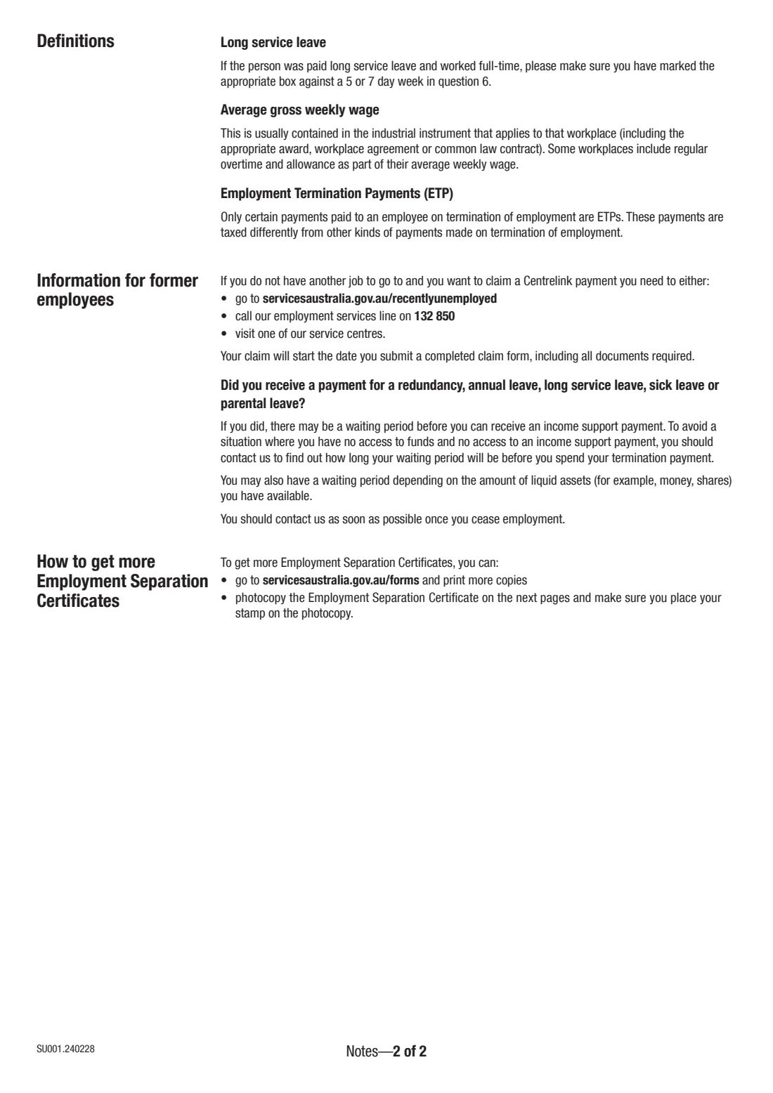 Employment Separation Certificate (2024) Employment Separation Certificate (SU001) — page 2 of 4