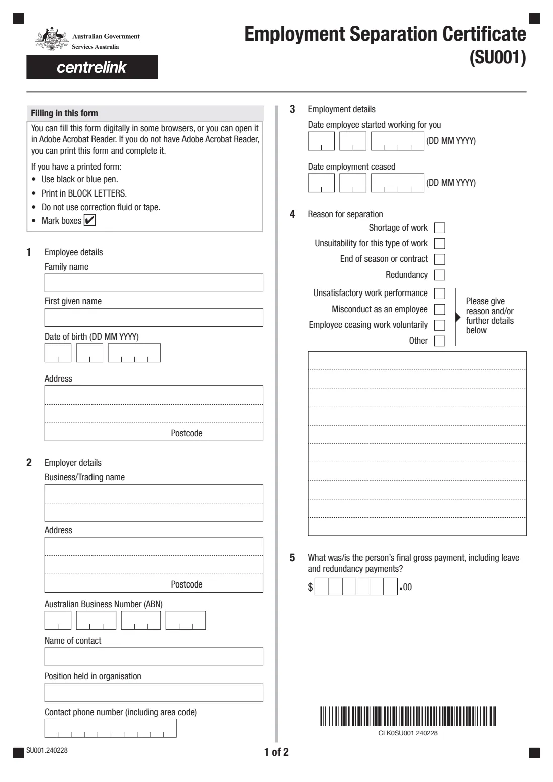 Employment Separation Certificate (2024) Employment Separation Certificate (SU001) — page 3 of 4