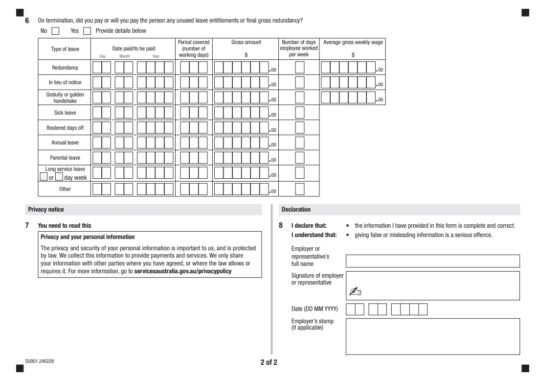 Employment Separation Certificate (2024) Employment Separation Certificate (SU001) — page 4 of 4