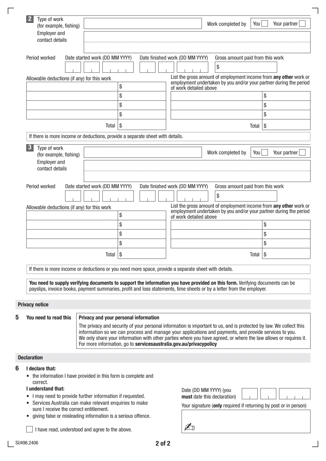 SU496 (2024) Seasonal, Contract and Intermittent Work Details — page 2 of 2