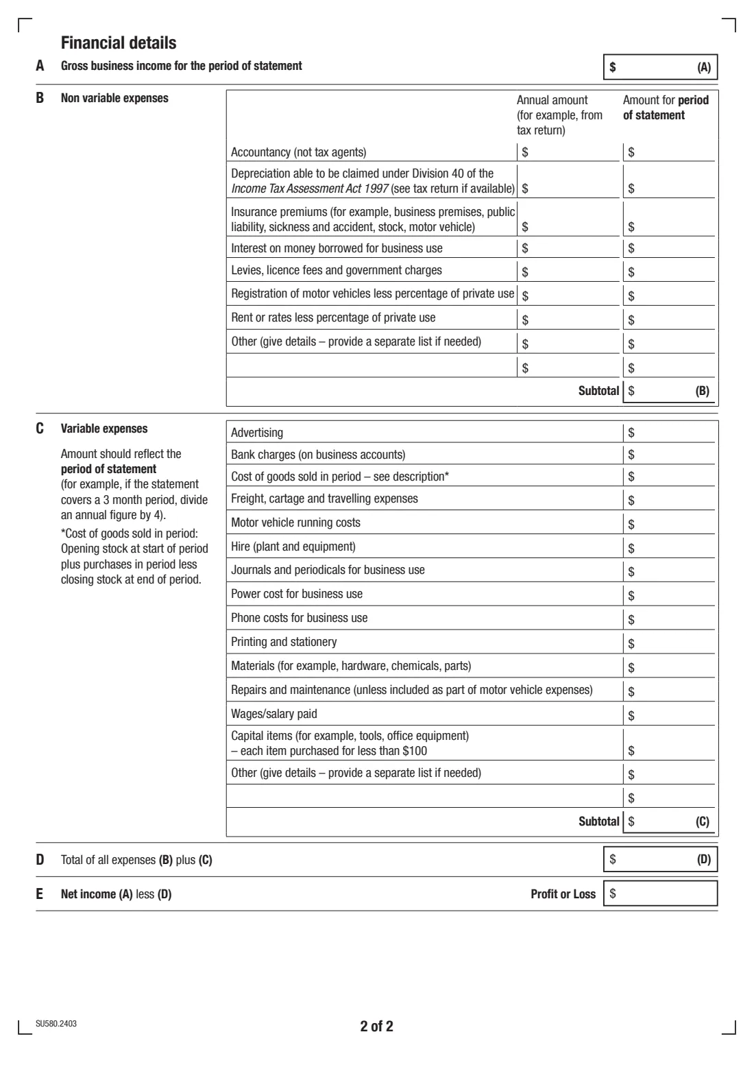 Profit and Loss Statement (SU580) (2024) Profit and Loss Statement — page 3 of 3
