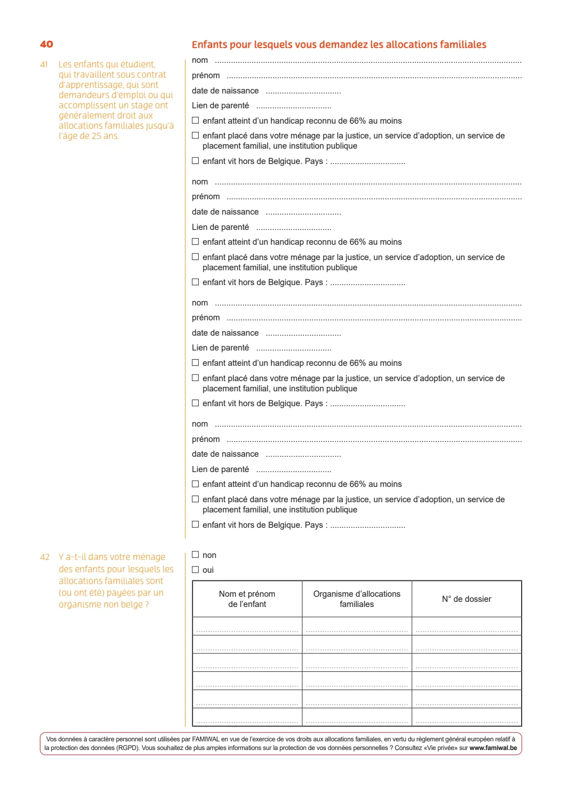 FAMIWAL — family allowance application (2025) Family allowance application, Wallonia (Demande d'allocations familiales) — page 3 of 7