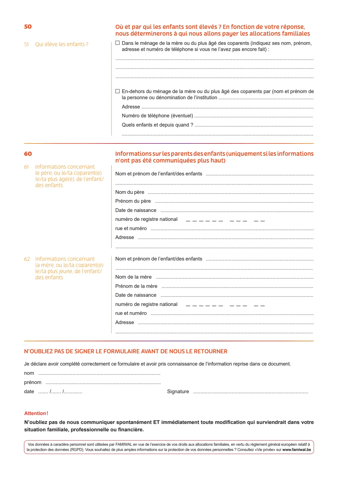 FAMIWAL — family allowance application (2025) Family allowance application, Wallonia (Demande d'allocations familiales) — page 4 of 7