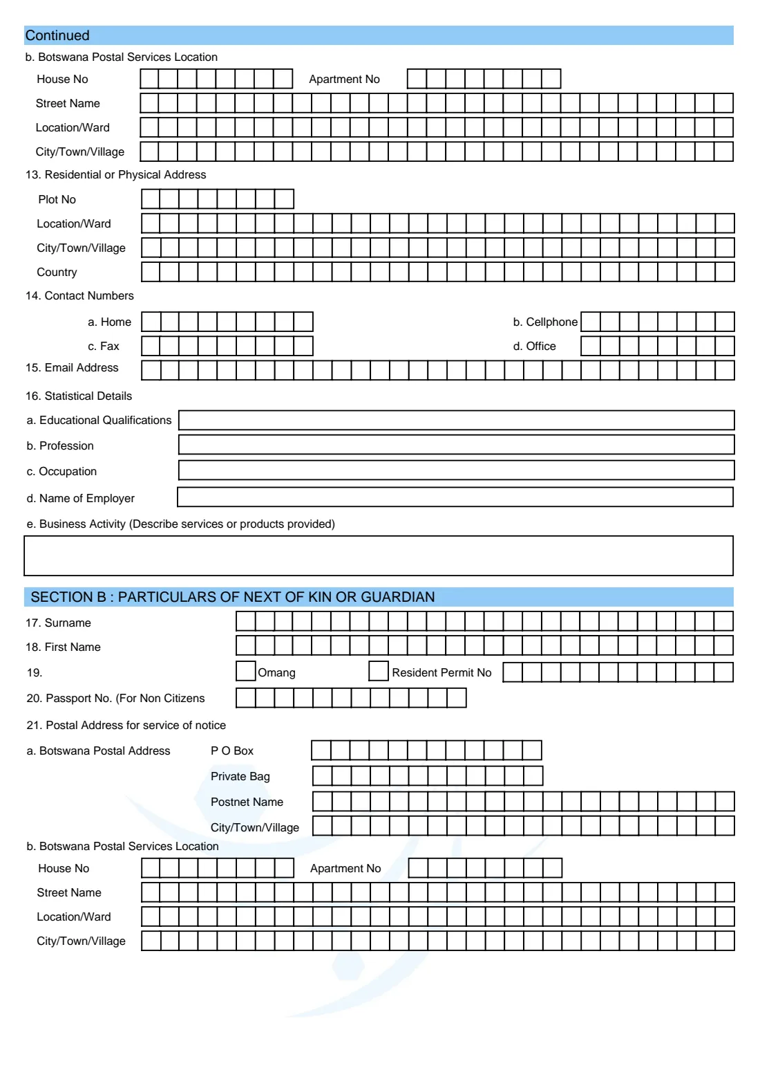 BURS 1A taxpayer registration (individuals) (2018) Application for Registration as a Taxpayer or Supplementary/Change of Registration (BURS 1A) — page 2 of 5