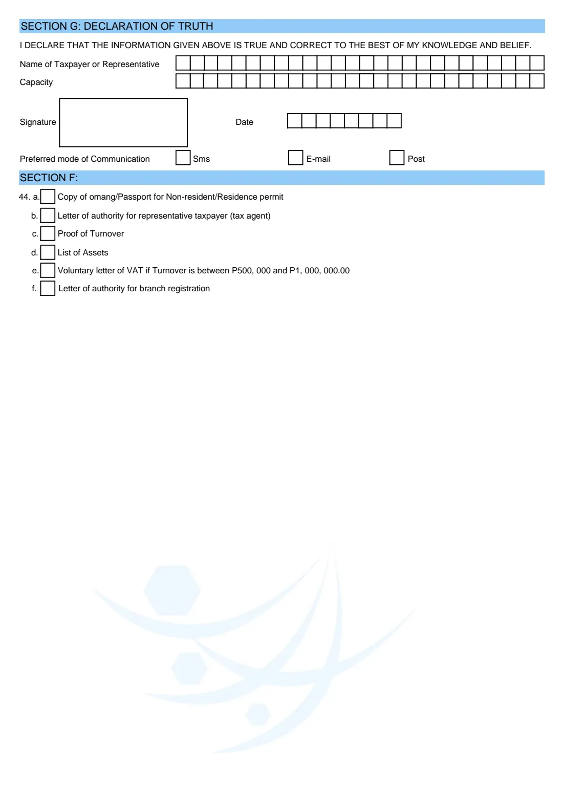 BURS 1A taxpayer registration (individuals) (2018) Application for Registration as a Taxpayer or Supplementary/Change of Registration (BURS 1A) — page 5 of 5