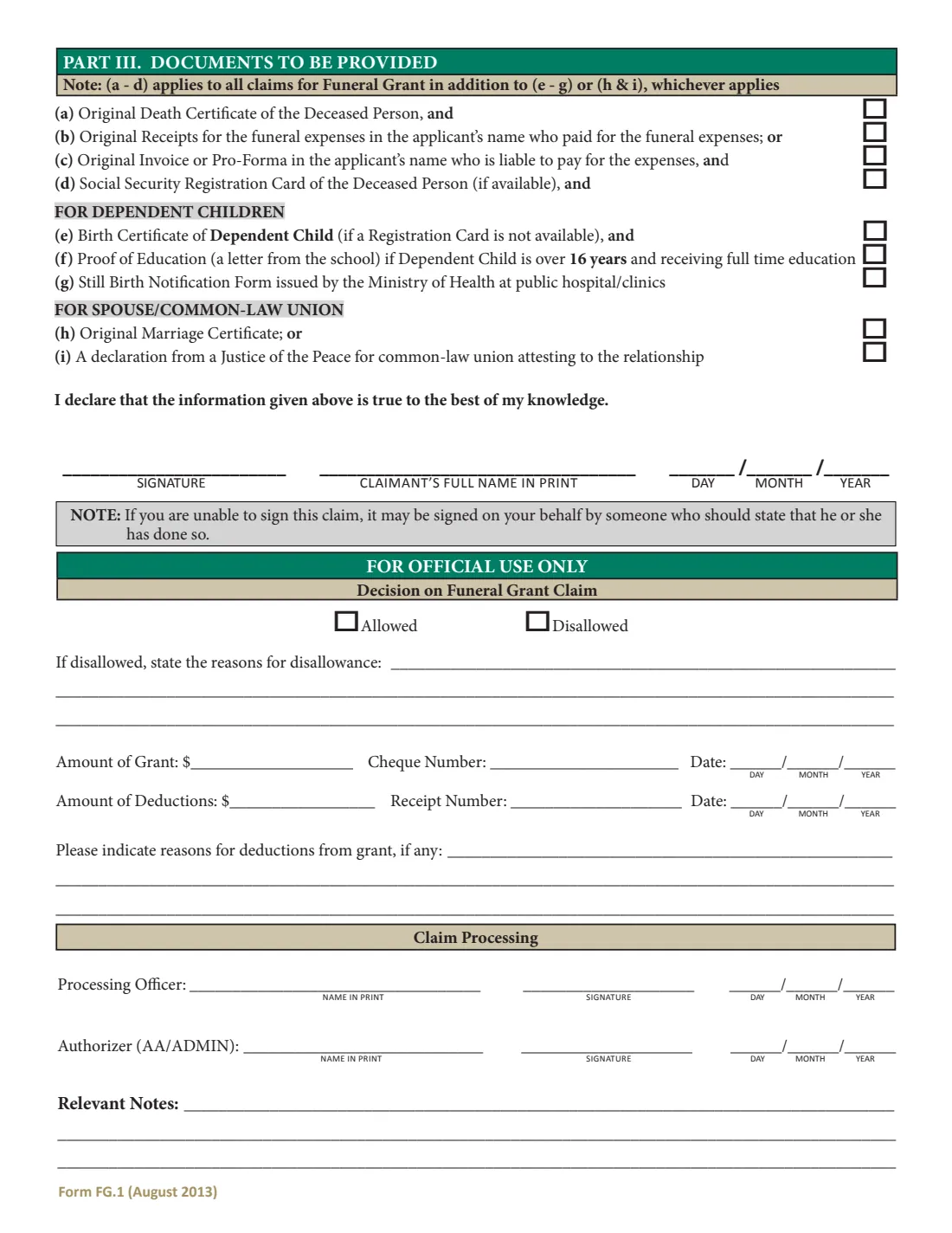 SSB Funeral Grant claim (FG.1) (2013) Claim for Funeral Grant — page 2 of 2