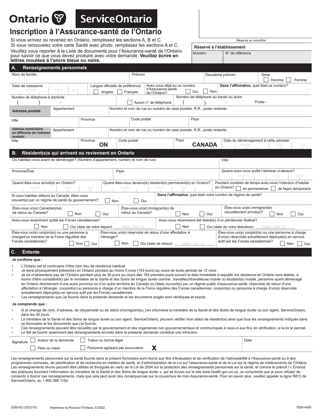 OHIP registration 0265-82 (2022) Registration for Ontario Health Insurance Coverage (OHIP) — page 3 of 3