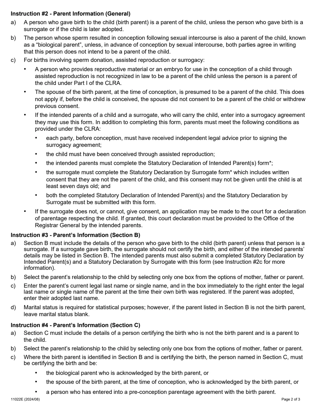 Form 11022 Statement of Live Birth (2024) Statement of Live Birth (Form 2) — page 3 of 4