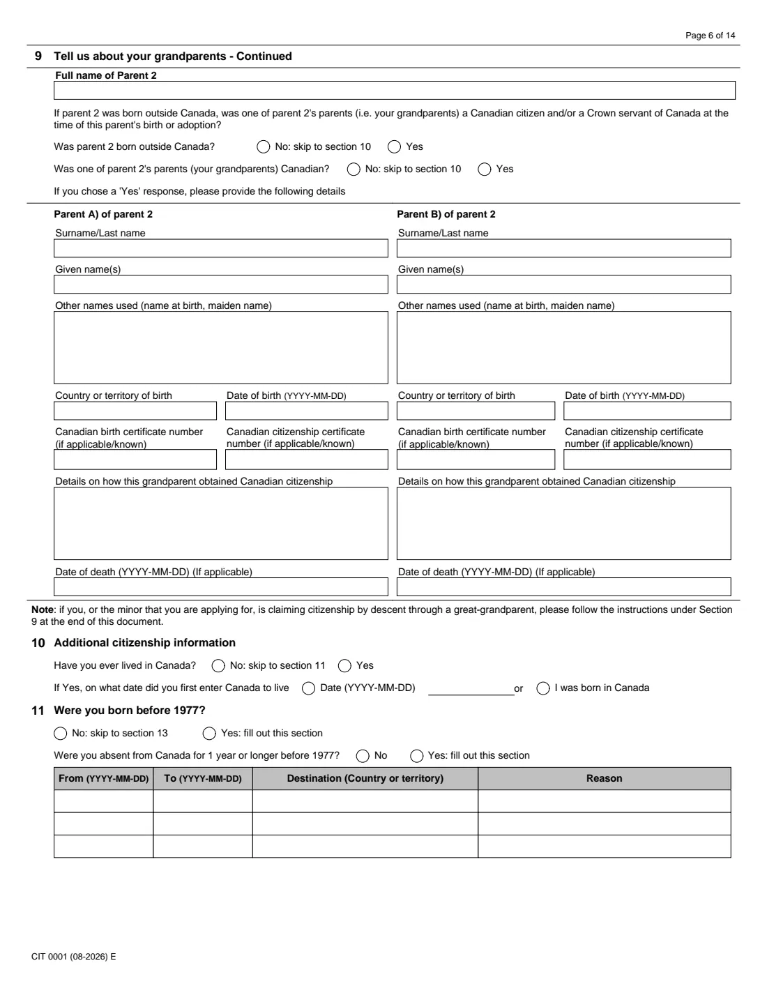 CIT 0001 citizenship certificate (proof) (2026) Application for Citizenship Certificate for Adults and Minors (Proof of Citizenship) — page 6 of 14