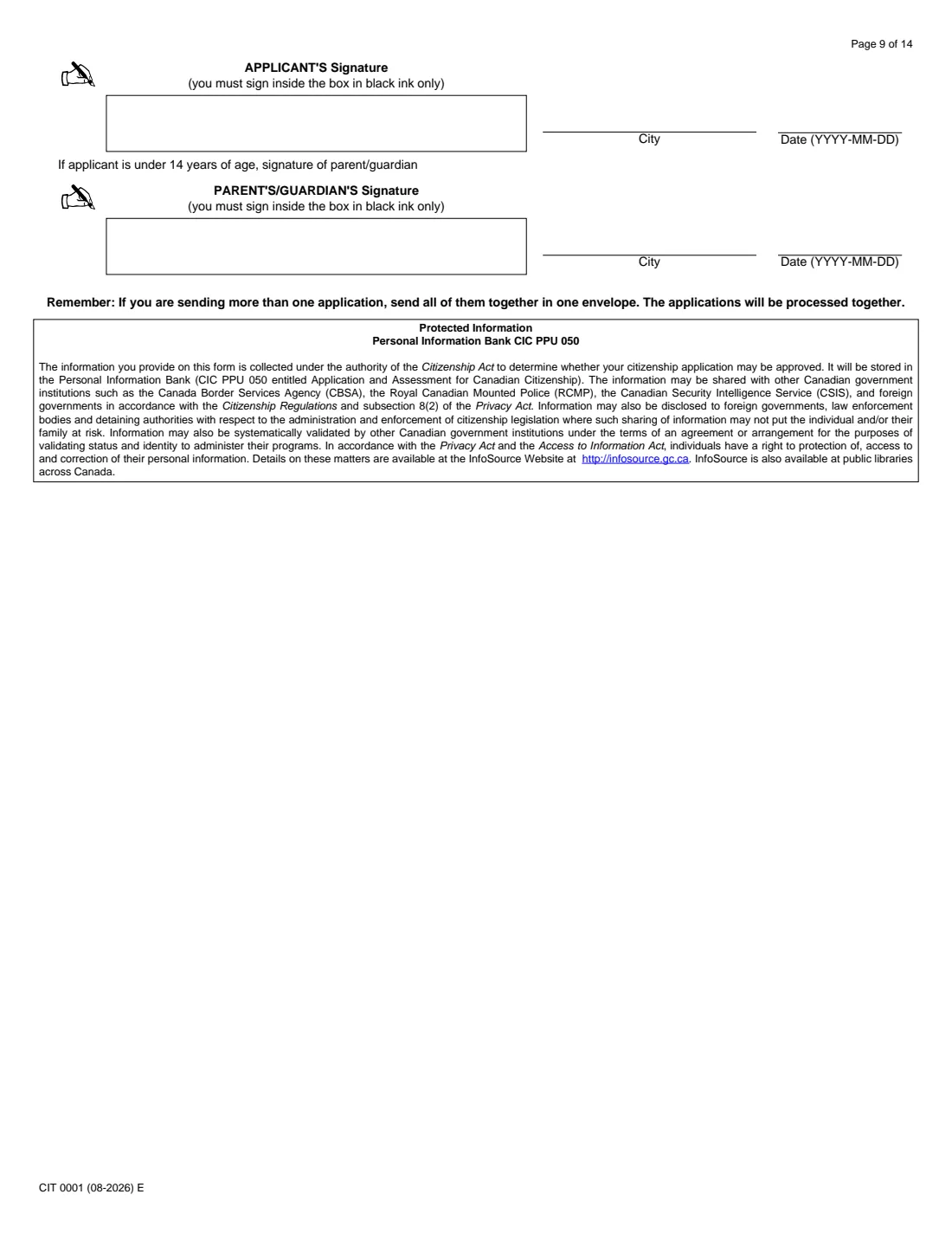 CIT 0001 citizenship certificate (proof) (2026) Application for Citizenship Certificate for Adults and Minors (Proof of Citizenship) — page 9 of 14