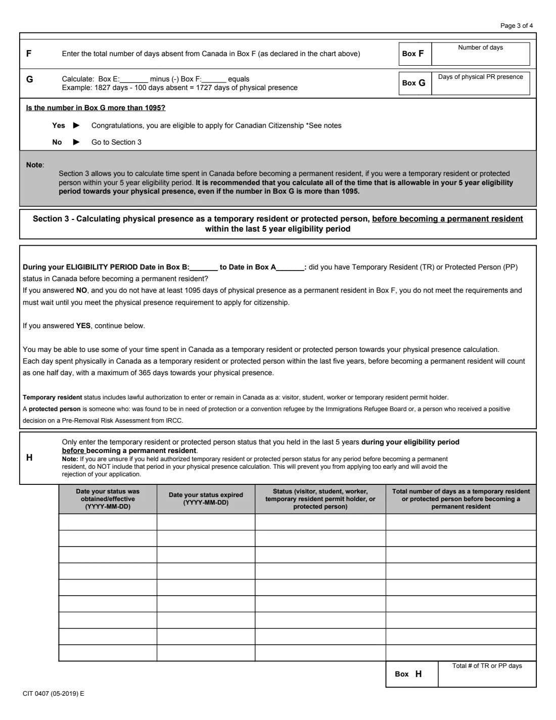 CIT 0407 physical presence calculation (2019) How to Calculate Physical Presence (Citizenship) — page 3 of 4