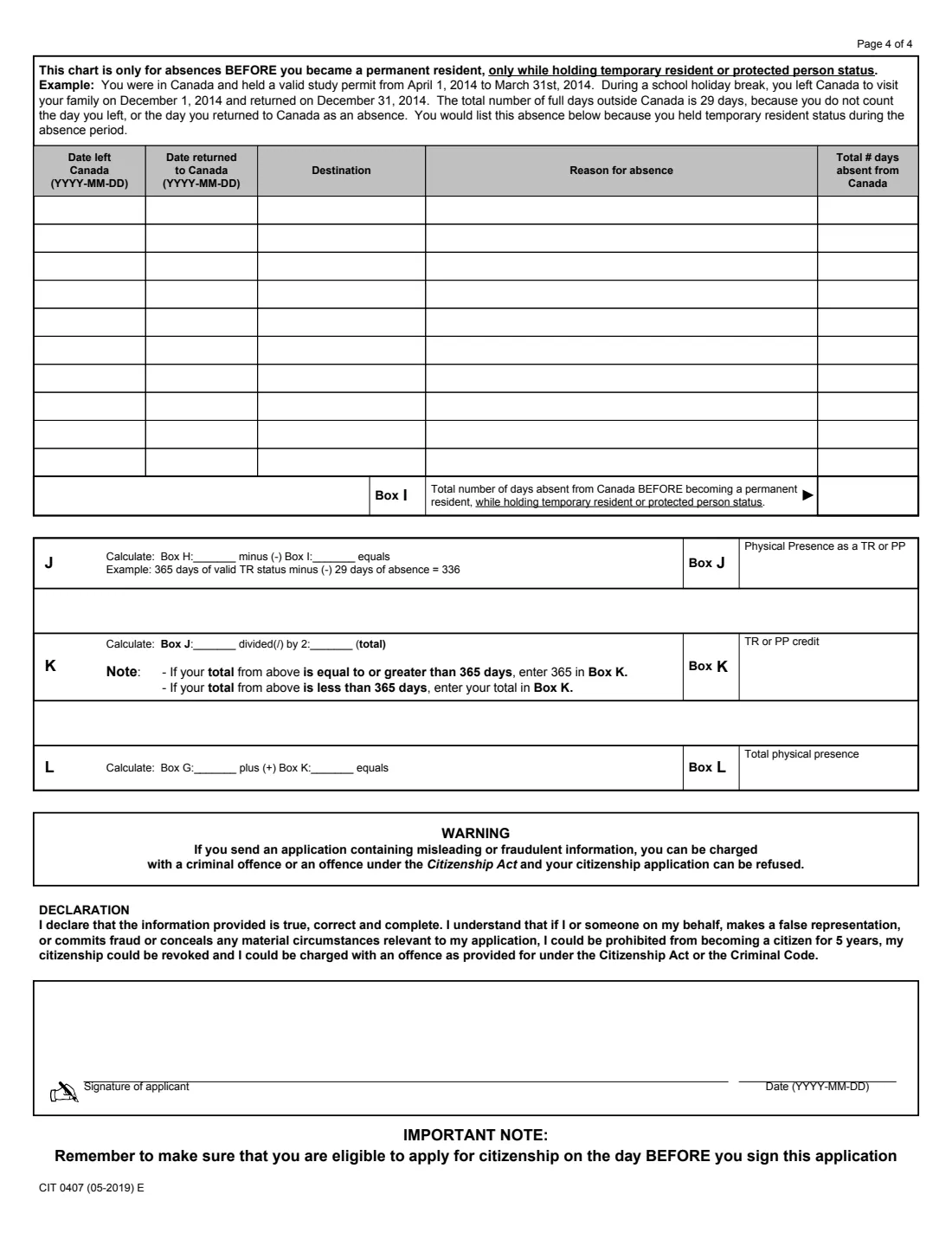 CIT 0407 physical presence calculation (2019) How to Calculate Physical Presence (Citizenship) — page 4 of 4