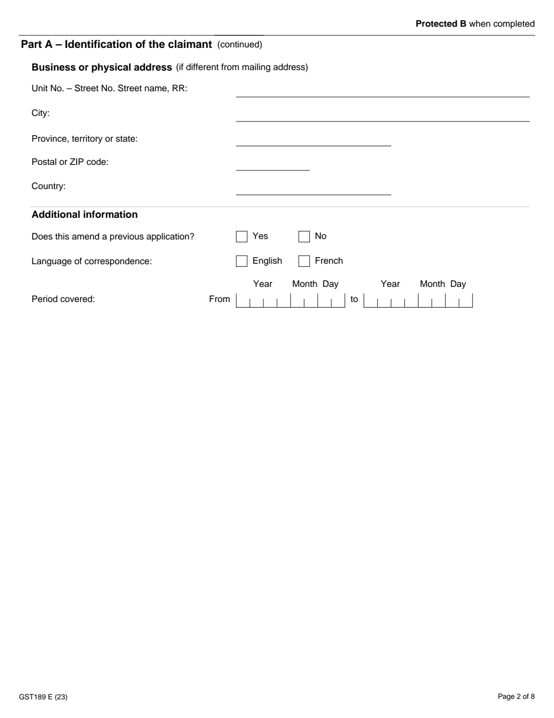 GST189 general GST/HST rebate (2023) General Application for GST/HST Rebates — page 2 of 8