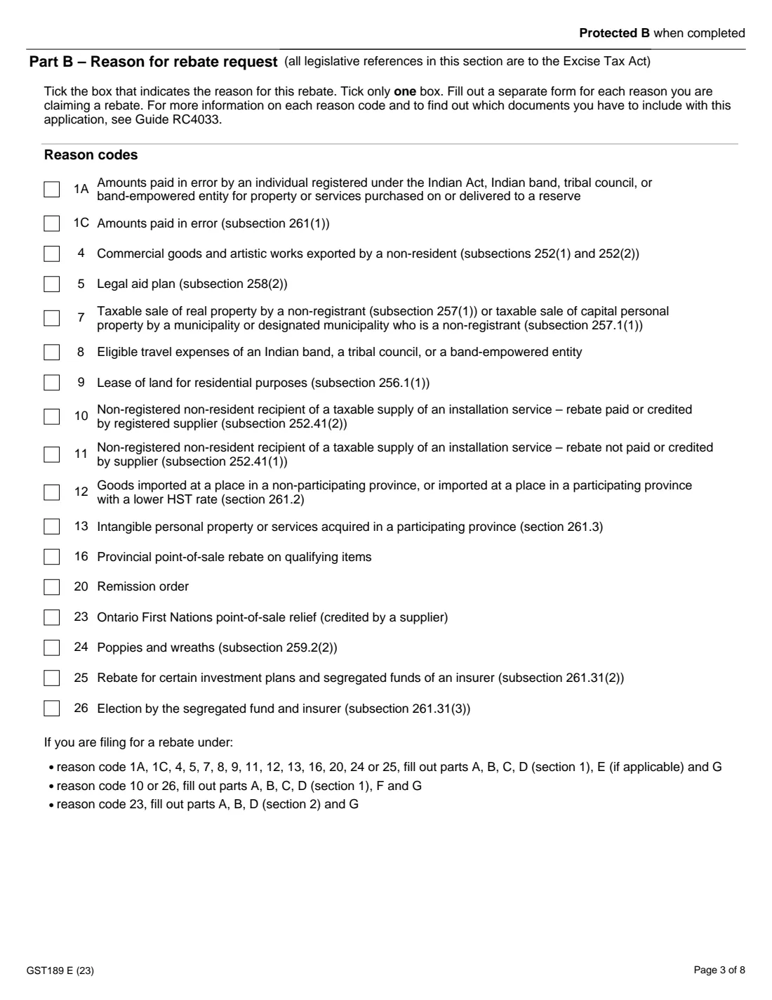 GST189 general GST/HST rebate (2023) General Application for GST/HST Rebates — page 3 of 8