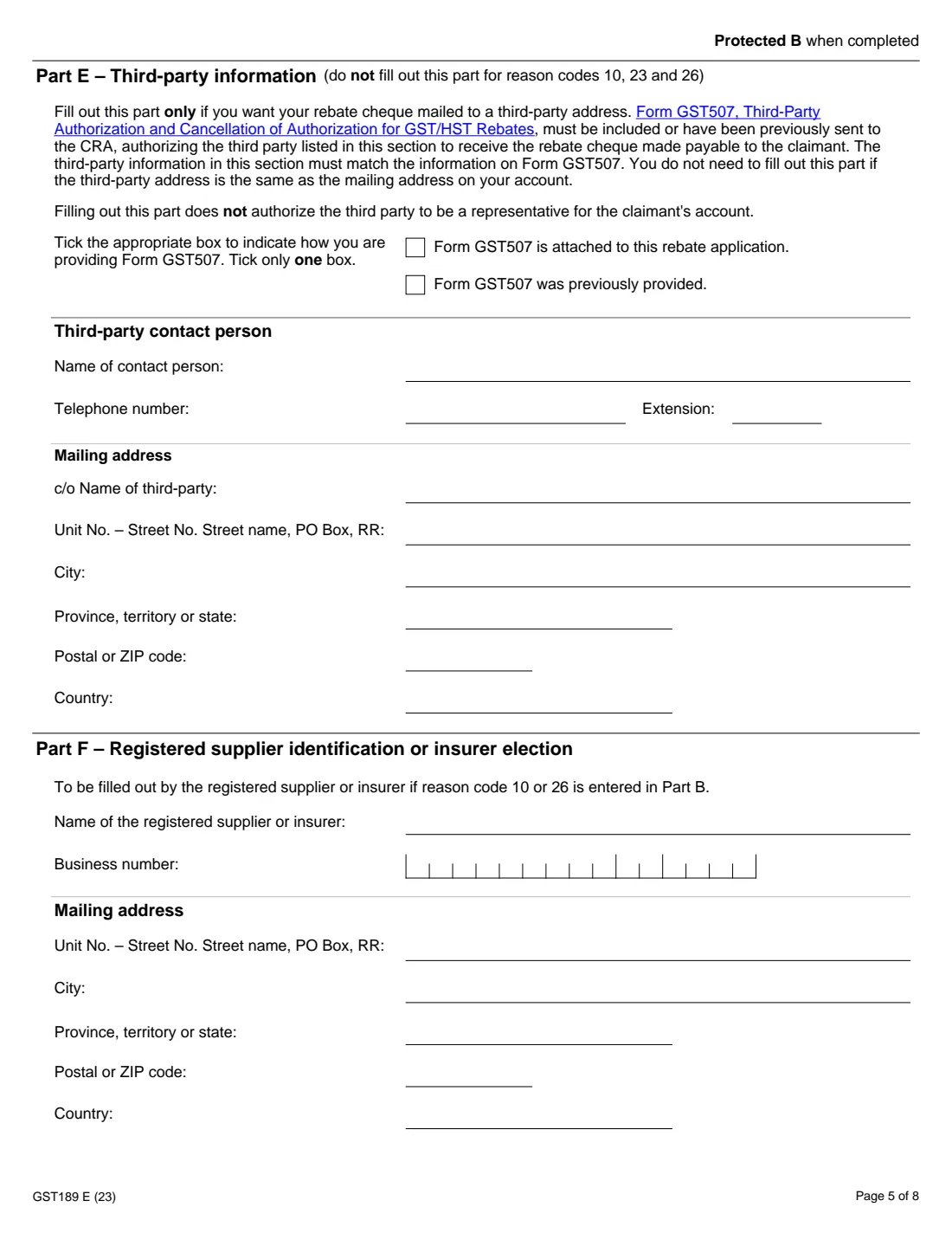 GST189 general GST/HST rebate (2023) General Application for GST/HST Rebates — page 5 of 8
