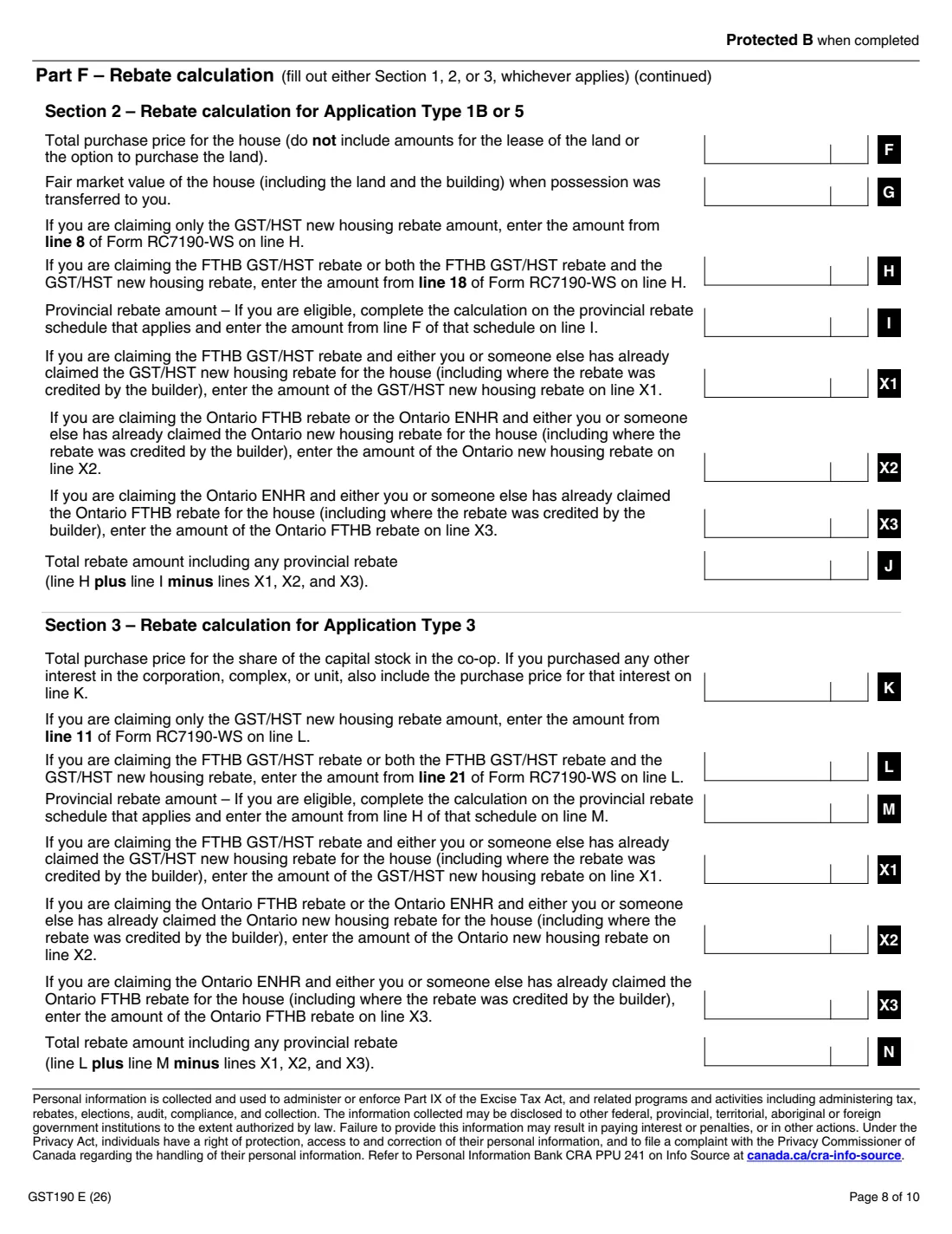 GST190 new house from a builder rebate (2026) GST/HST New Housing Rebate Application for Houses Purchased from a Builder — page 8 of 10