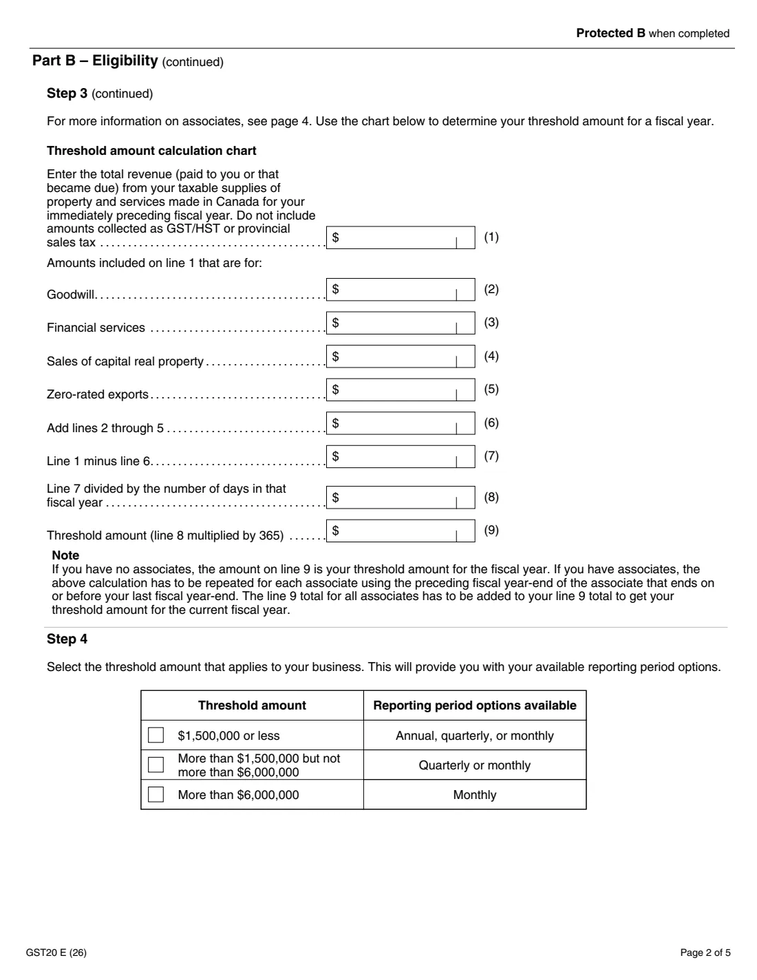 Form GST20 (2026) Election for GST/HST Reporting Period — page 2 of 5