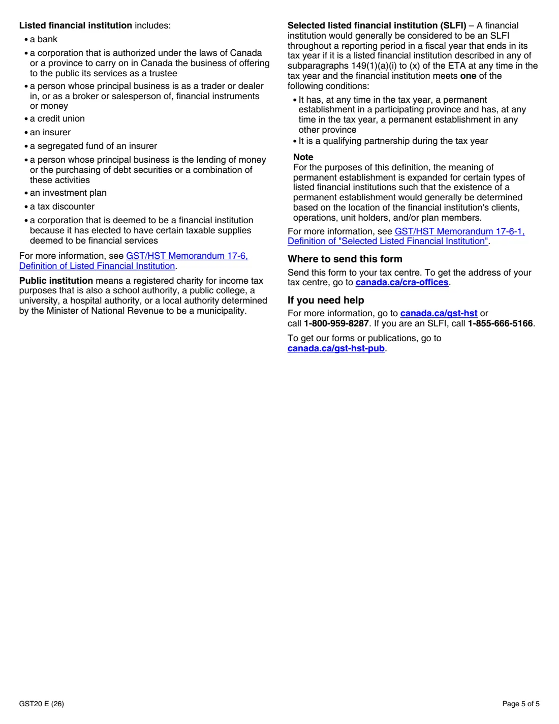Form GST20 (2026) Election for GST/HST Reporting Period — page 5 of 5