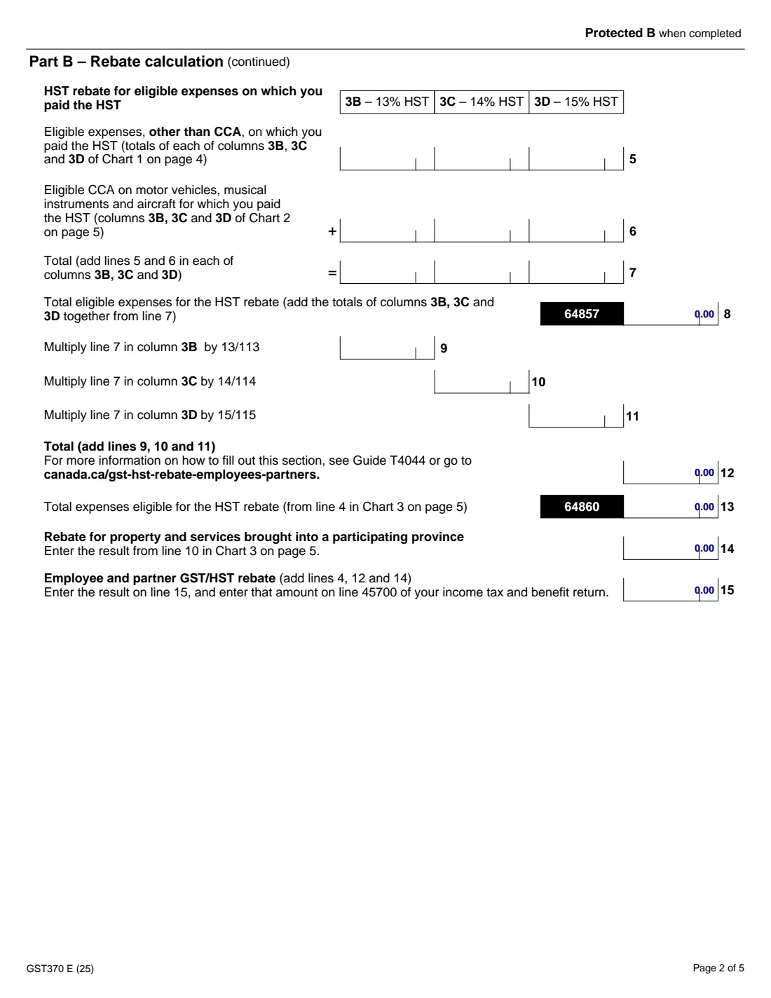 GST370 employee and partner GST/HST rebate (2025) Employee and Partner GST/HST Rebate Application — page 2 of 5