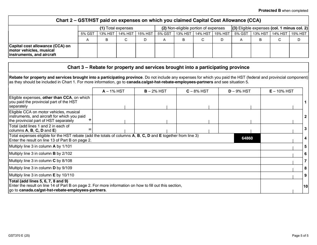 GST370 employee and partner GST/HST rebate (2025) Employee and Partner GST/HST Rebate Application — page 5 of 5