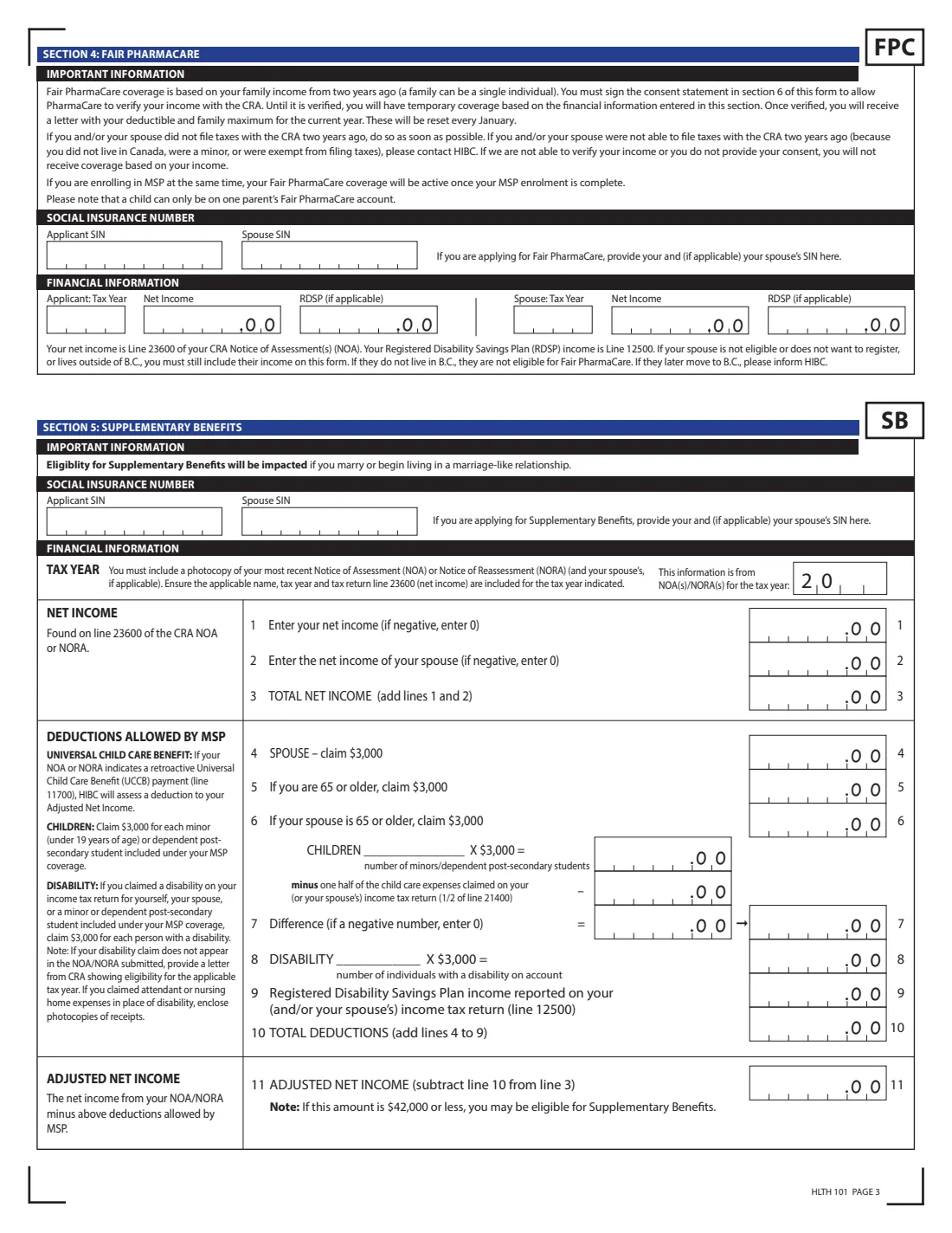 HLTH 101 (2024) British Columbia Application for Health and Drug Coverage (MSP, Fair PharmaCare, Supplementary Benefits) — page 5 of 6