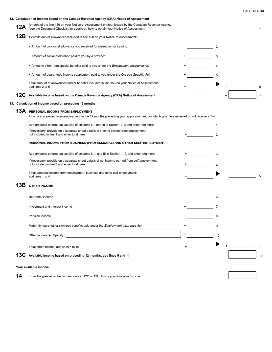 IMM 1283 Financial Evaluation (2020) Financial Evaluation (sponsorship of parents, grandparents and other relatives) — page 4 of 7