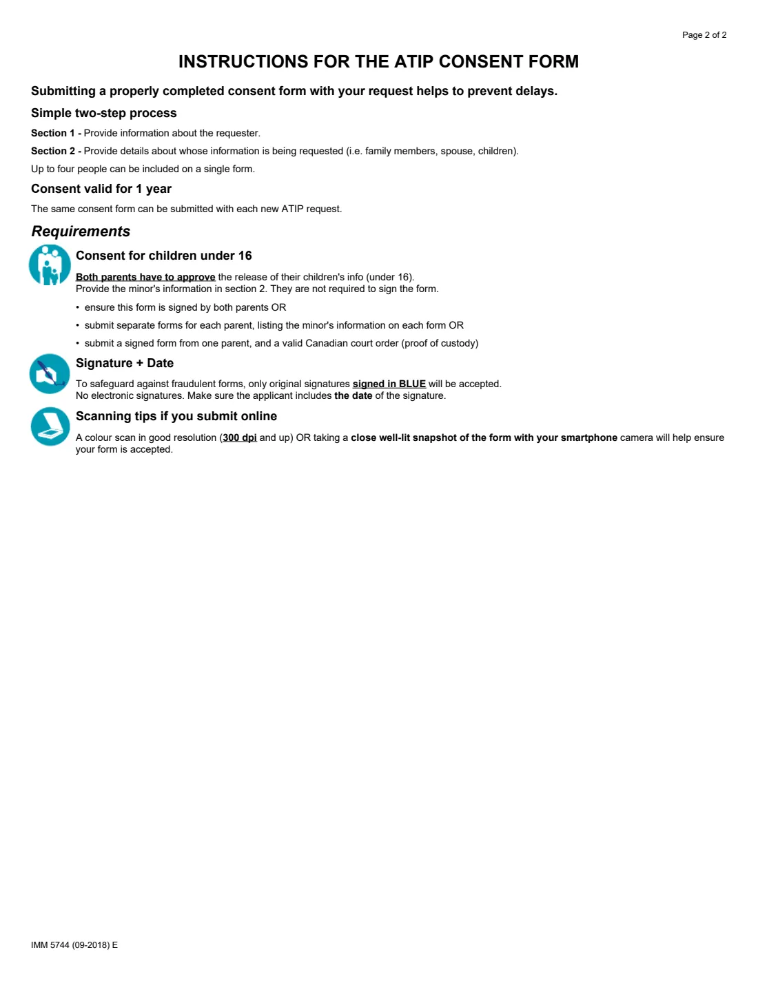 IMM 5744 (2018) Consent for an Access to Information and Personal Information Request — page 2 of 2