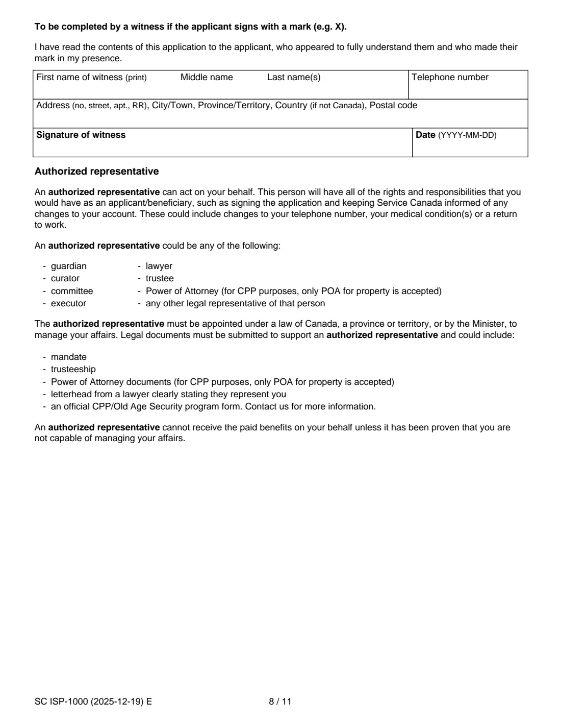 ISP-1000 CPP retirement pension application (2025) Application for a Canada Pension Plan Retirement Pension — page 10 of 14