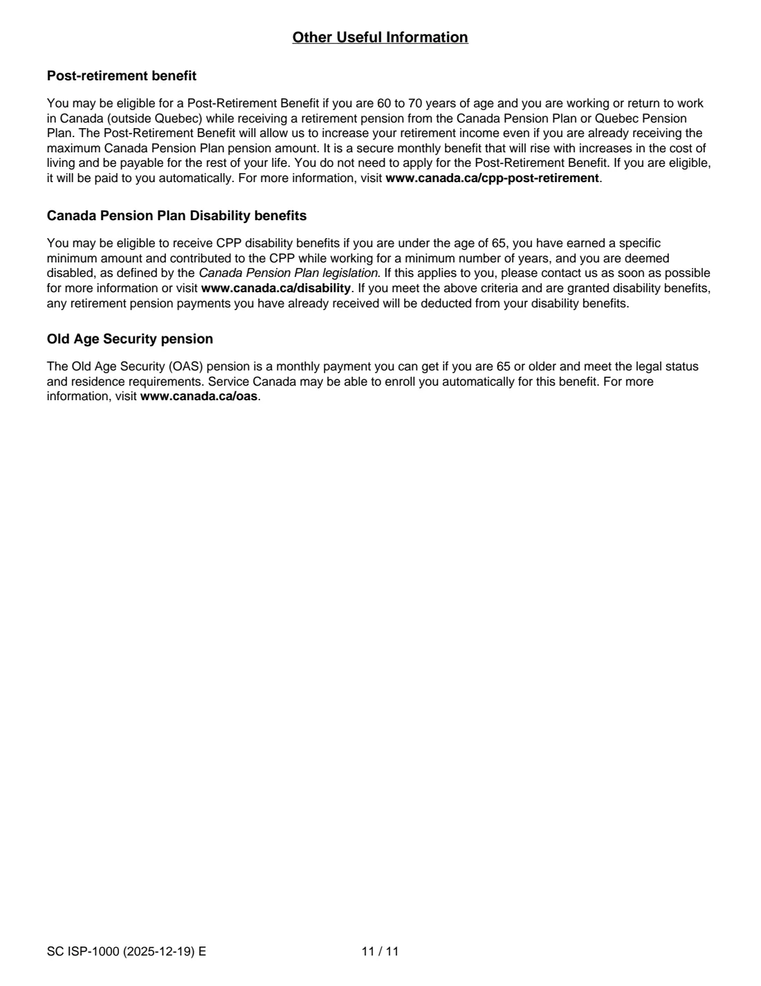 ISP-1000 CPP retirement pension application (2025) Application for a Canada Pension Plan Retirement Pension — page 13 of 14